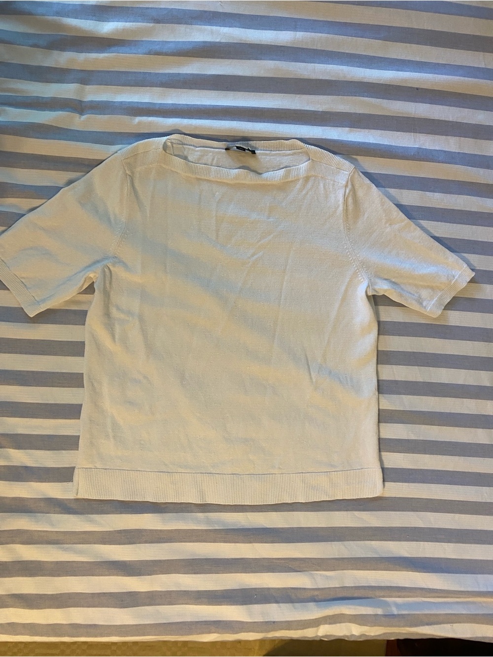 Ann Taylor White Boatneck Linen Blend Short-Sleeve Knit Top